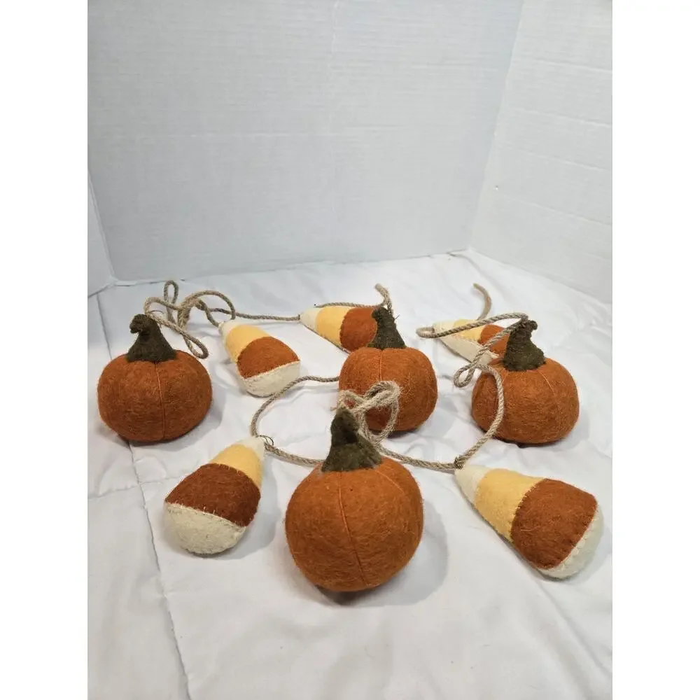 Fall Pumpkin Candy Corn Wool Felt Garland 7ft Tiered Tray Decor Jack O Lantern
